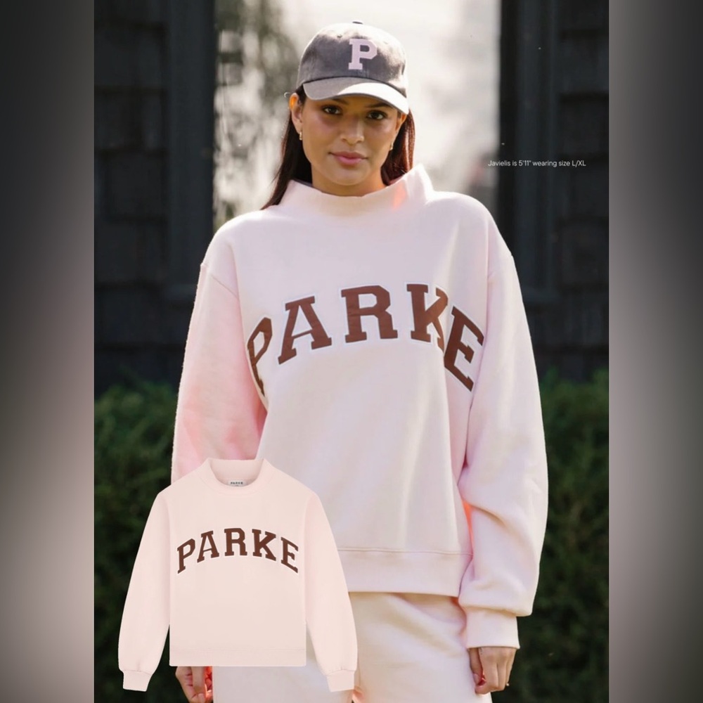 Parke XXL Mocha + Rose Fall Cozies Varsity Mockneck Sweatshirt. 🧸⚡️